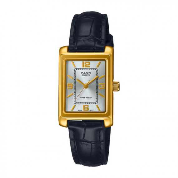 CASIO LTP-1234PGL-7A2 Reloj Elegante de Mujer – Caja Rectangular Dorada, Correa de Cuero Negro, Wr