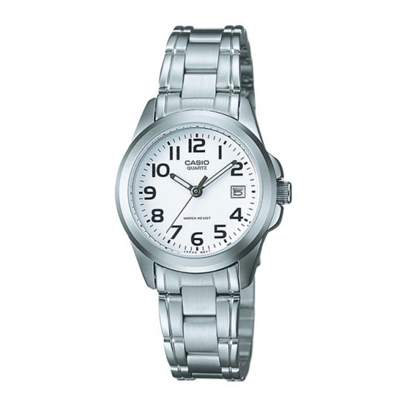 CASIO LTP-1259PD-7B Reloj Clásico de Mujer – Acero Inoxidable, Esfera Blanca con Fecha, Wr