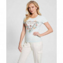 Cn Ss Glitter Degrade Logo Tee Misty Tea  GUESS