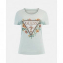 Cn Ss Glitter Degrade Logo Tee Misty Tea  GUESS