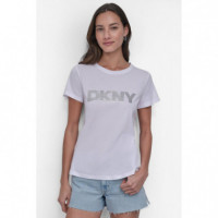 Sequin Logo C-nk Tee White/silver  DKNY
