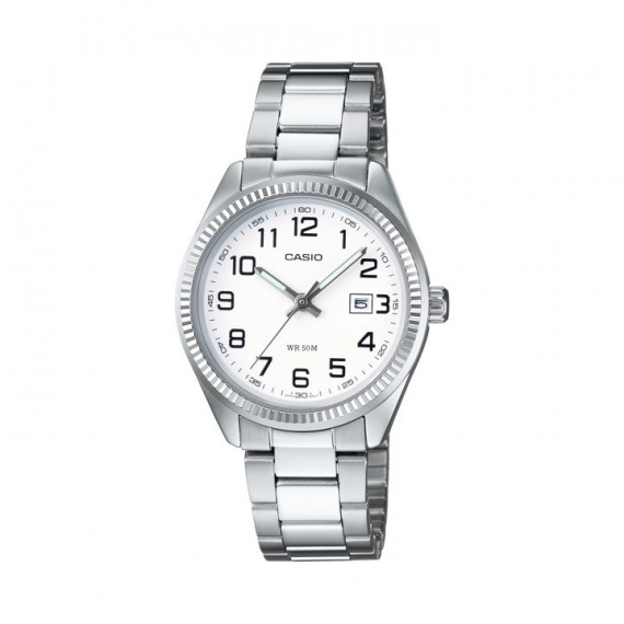 CASIO LTP-1302PD-7B Reloj Clásico de Mujer – Acero Inoxidable, Esfera Blanca, WR50M