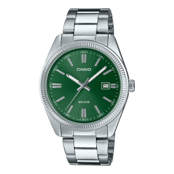 CASIO MTP-1302PD-3A Reloj Clásico para Hombre con Esfera Verde y Correa de Acero Inoxidable – Wr 50M y Calendario