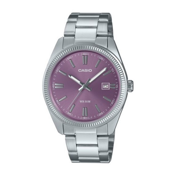 CASIO MTP-1302PD-6AV Reloj Analógico para Hombre con Esfera Violeta y Correa de Acero Inoxidable – Wr 50M y Calendario