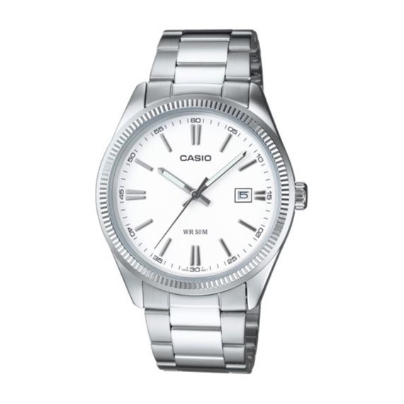 CASIO MTP-1302D-7A1 Reloj Clásico para Hombre con Esfera Blanca y Correa de Acero – Wr 50M y Calendario