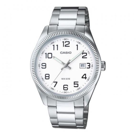 CASIO MTP-1302PD-7B Reloj de Hombre Clásico con Esfera Blanca y Correa de Acero Inoxidable – Wr 50M y Calendario
