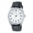 CASIO MTP-1302PL-7B Reloj Clásico de Hombre con Correa de Piel Negra – Esfera Blanca, Calendario, Wr 50M