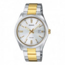 CASIO MTP-1302PSG-7A Reloj de Pulsera Hombre Bicolor Acero y Dorado – Esfera Plateada, Calendario, Wr 50M