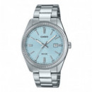 CASIO MTP-1302PE-2AV Reloj de Pulsera para Hombre - Esfera Azul Claro Texturizada, Acero Inoxidable, Calendario y Wr 50M