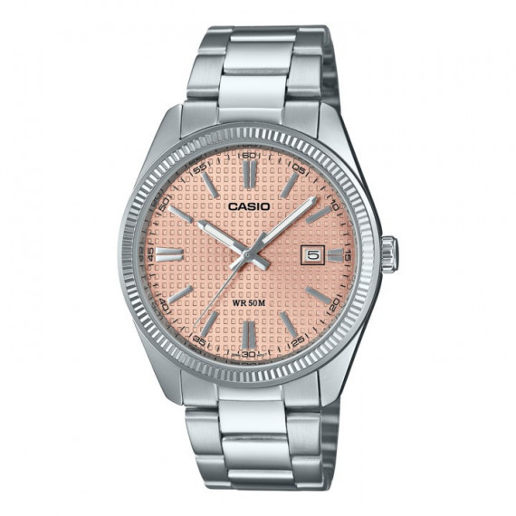CASIO MTP-1302PE-4AV Reloj Analógico para Hombre - Esfera Rosa, Acero Inoxidable, Calendario y Wr 50M