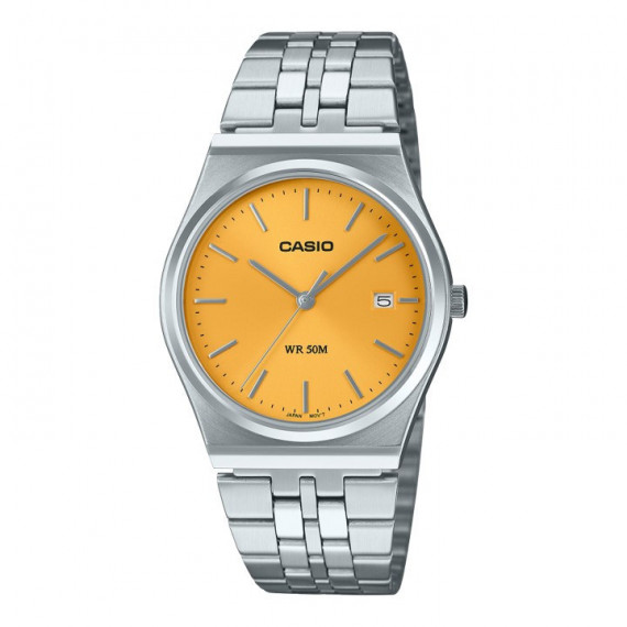 CASIO MTP-B145D-9A Reloj Analógico para Hombre - Esfera Amarilla, Diseño Retro Moderno, Acero Inoxidable y Wr 50M