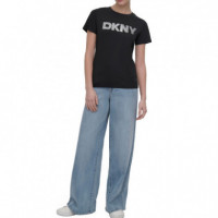 Camiseta de Cuello Redondo con Logo de Lentejuelas  DKNY