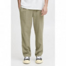 Pantalones !SOLID Liam Elas Slub Vetiver