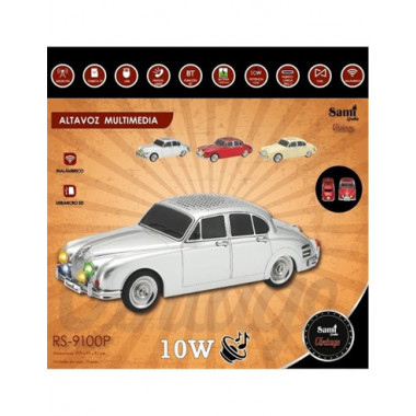 SAMI Altavoz Portatil BLUETOOTH Coche Vintage Clasico Plata RS-9100 Radio Fm,usb, Micro Sd 10W