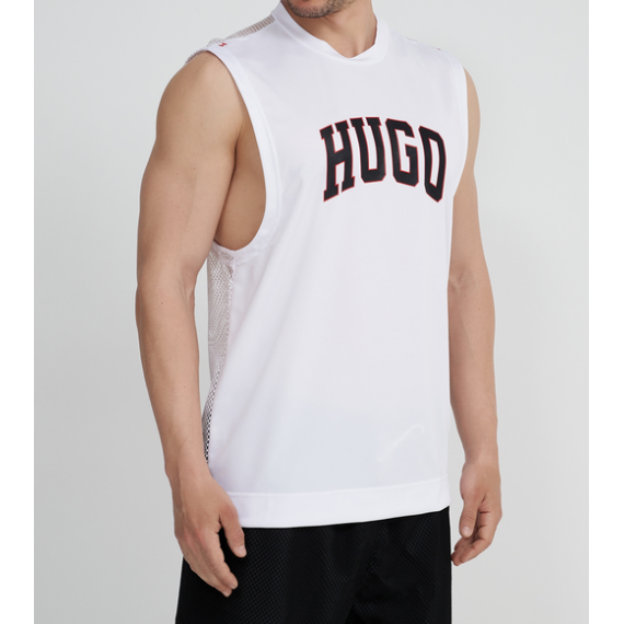 Camiseta sin Mangas HUGO Espalda de Malla y Logo Frontal Blanca