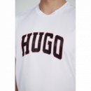 Camiseta sin Mangas HUGO Espalda de Malla y Logo Frontal Blanca