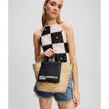KLJ RAFFIA MINI TOTE NATURAL/BLACK