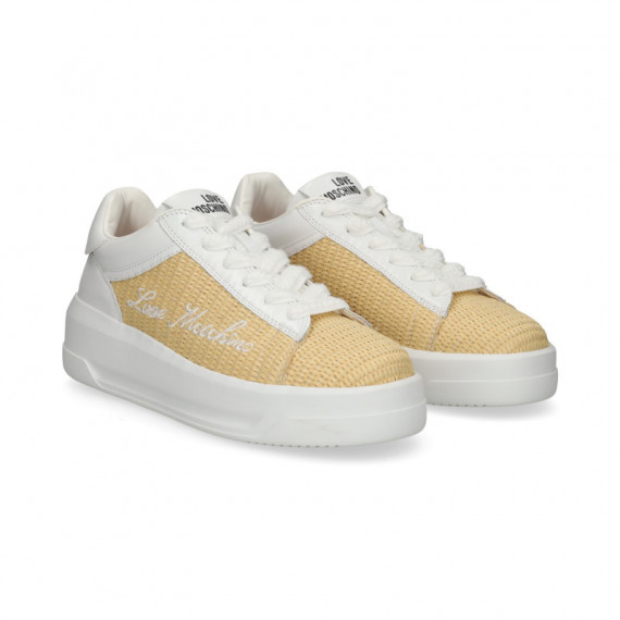 Deportivo Piel+rafia Blanco+beige  LOVE MOSCHINO