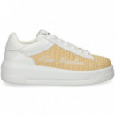 Deportivo Piel+rafia Blanco+beige  LOVE MOSCHINO