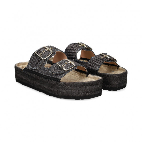 Pala 2 Hebillas Rafia Negro  LOVE MOSCHINO