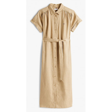 TOMMY HILFIGER - ESS LINEN S/S MIDI SHIRT DRESS - AEH - F|WW0WW44653/AEH