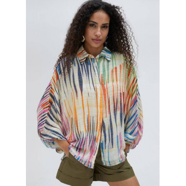 Camisa Raya Vertical Manga Abullonada Ve  LOLA CASADEMUNT