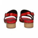 SANDALIA 2 TIRAS PIEDRA PIEL ROJO