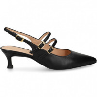 sin Talon 2 Hebillas Piel Negro  UNISA