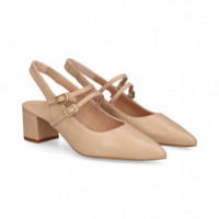 sin Talon 2 Hebillas Piel Beige  UNISA