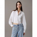 Woven Label Cropped Shirt Bright White  CALVIN KLEIN