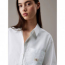 Woven Label Cropped Shirt Bright White  CALVIN KLEIN