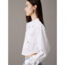 Woven Label Cropped Shirt Bright White  CALVIN KLEIN