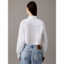 Woven Label Cropped Shirt Bright White  CALVIN KLEIN