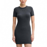 Washed Woven Label Rib Dress Washed Blac  CALVIN KLEIN