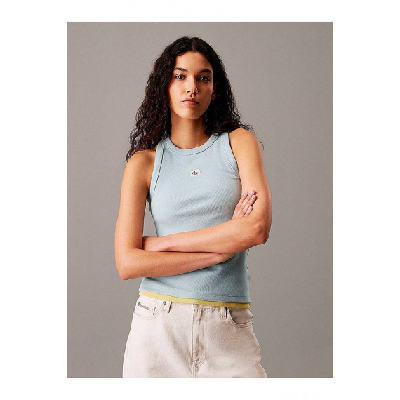 Woven Label Rib Tank Top Cloud Blue  CALVIN KLEIN