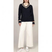TOMMY HILFIGER - Varsity Cable V-nk Sweater Ls - C1G - F|WW0WW43972/C1G