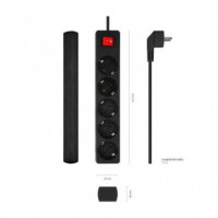 Regleta AISENS 5 Schukos Proteccion Interruptor 1,4M Black