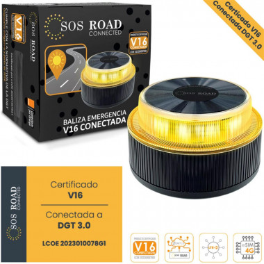 Baliza V16 Sos Road Conectada Homologada por Dgt 2026  SOS ROAD CONNECTED