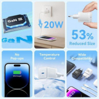 Cargador de Pared VENTION Gan Usb-c 20W White + Cable Ucb-c 1M White