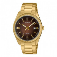 CASIO MTP-1302PGC-5A Reloj Analógico para Hombre - Esfera Marrón, Acabado Dorado, Calendario y Wr 50M