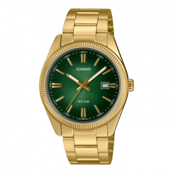 CASIO MTP-1302PGC-3AV Reloj Analógico para Hombre - Esfera Verde, Acabado Dorado, Acero Inoxidable y Wr 50M