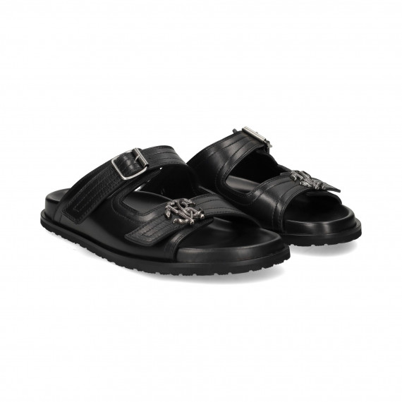 Sandalia 2 Tiras Logo Hebilla Negro  ROBERTO CAVALLI