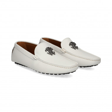 Mocasin Logo Empeine Reptil Blanco  ROBERTO CAVALLI