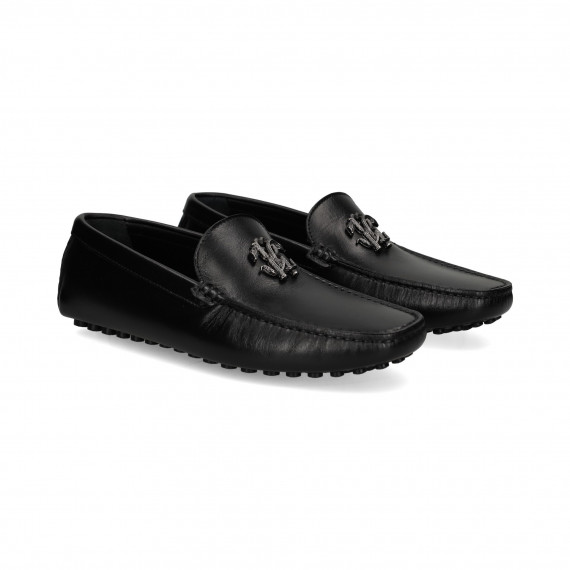 Mocasin Logo Empeine Piel Negro  ROBERTO CAVALLI