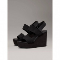 Wedge Sandal Webbing In Triple Black  CALVIN KLEIN