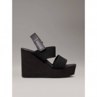 Wedge Sandal Webbing In Triple Black  CALVIN KLEIN