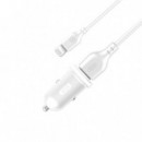 Pack Cargador Mechero 2.1A + Cable Tipo Lightning TZ08 Blanco XO