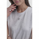 Camiseta Ajustada DKNY con Logotipo de Pedrería