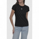 Camiseta Ajustada DKNY con Logotipo de Pedrería