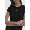 Camiseta Ajustada DKNY con Logotipo de Pedrería